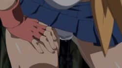 2007 animated dripping fingerless_gloves ikkitousen kanu_unchou panties peeing peeing_self pissing school_uniform skirt trembling wet_panties wetting wetting_panties wetting_self