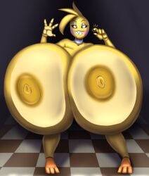 animatronic big_breasts blues64 breasts breasts_against_screen chicken five_nights_at_freddy's five_nights_at_freddy's_2 hyper hyper_breasts marauder6272 robot scottgames toy_chica_(fnaf) yellow_skin