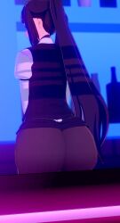 1girls 3d arms_in_front ass ass_focus big_ass black_hair counter female julianne_stingray koikatsu light-skinned_female light_skin long_hair looking_back massive_ass pantyhose partially_clothed showing_ass showing_off solo solo_female solo_focus spiritofrei twintails va-11_hall-a