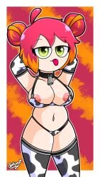 abby_(fnafhs) big_breasts chubby chubby_female cow_bikini cow_girl cowbell female female_only fnafhs iori_licea red_hair solo solo_female