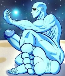 5_toes big_penis blue_skin dc_comics doctor_manhattan erection feet human light male male_only muscular naked nipple sitting soles space superhero timreet toenails watchmen