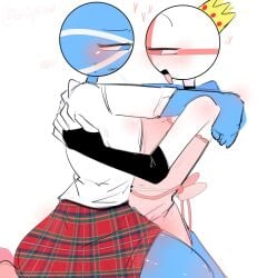 2girls breasts countryhumans countryhumans_girl england_(countryhumans) kak0yt0_chel kissing multiple_girls scotland_(countryhumans) yuri