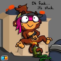 bloons_tower_defense dart_monkey female glue glue_gun kingheron_(artist) solo tagme text