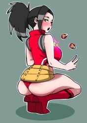 ass ass_focus boots female female_only green_bean hero_outfit_(mha) momo_yaoyorozu my_hero_academia panties solo squatting tight_clothing