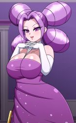 1girls big_breasts dress elbow_gloves fantina_(pokemon) female female_only gloves gym_leader light-skinned_female light_skin long_gloves nintendo pokémon pokemon pokemon_dppt purple_dress purple_eyes purple_hair solo solo_female white_elbow_gloves white_gloves white_long_gloves yensh