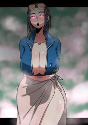 big_breasts cleavage female female_only glowing_eyes green_bean heat nico_robin one_piece post-timeskip sarong solo solo_female sunglasses sunglasses_on_head wide_hips