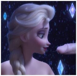 accurate_art_style blonde_hair blowjob cock disney elsa_(frozen) erect female frozen frozen_(film) girl messy partial_male penis rastifan saliva