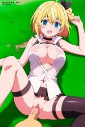 1boy 1girls ai_generated blonde_hair blue_eyes collar commission demens_kippy erect_nipples erect_penis horny_female humanoid jidou_hanbaiki_ni_umarekawatta_ore_wa_meikyuu_wo_samayou lammis_(jihanki) large_breasts looking_at_viewer looking_pleasured male nude_male outdoors pussy reborn_as_a_vending_machine,_i_now_wander_the_dungeon sex skirt spread_legs tagme uncensored vaginal_penetration