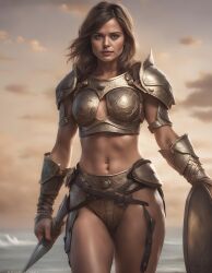 1girls ai_generated armored_female celebrity fantasy female female_only jenna-louise_coleman realistic