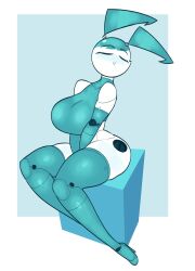 1girls big_breasts blush breasts built-in_high_heels female female_only high_heels jenny_wakeman leotard my_life_as_a_teenage_robot robot robot_girl sitting solo solo_female thick_thighs xj-9 zetaskully