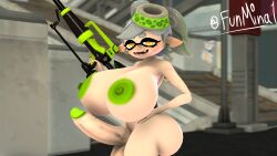 ass big_areola big_ass big_breasts big_nipples breasts female female_only funmina futa_only futanari huge_balls huge_breasts huge_cock inkling inkling_girl marie_(splatoon) splatoon splatoon_(series) weapon weapon_over_shoulder