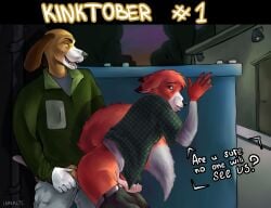 anal anthro ass canid canine canis clothing copper_(fath) disney dog domestic_dog duo fox gay hi_res isakalts kinktober male male/male mammal penis public the_fox_and_the_hound tod_(fath)