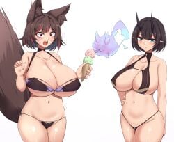 2girls bikini breasts huge_breasts kitsune large_breasts mistynight oni original revealing_clothes