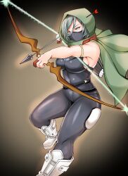 1girls action_pose arrow arrow_(weapon) asiashi assassin bare_shoulders beros beros_(my_hero_academia) big_breasts bodysuit boots bow bow_(weapon) bow_and_arrow breasts bygh cape cloak female female_only green_hair hair_between_eyes hair_over_one_eye hiding_face hood human humarise humarise_(my_hero_academia) large_breasts light-skinned_female mask masked_female my_hero_academia my_hero_academia_the_movie:_world_heroes’_mission pixiv quirk_(mha) quirk_usage quiver shounen_jump shueisha sideboob terrorist thick_thighs thighs tight_clothing toho toho_(film_company) villain villainess weapon weapon_in_hand yellow_eyes アシアシ