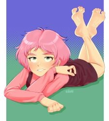 1girls aelita_schaeffer barefoot clothed code_lyoko feet female foot_fetish foot_focus green_background pink_hair purple_background simple_background soles staerk tagme the_pose toes white_background