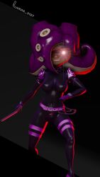 3d 3d_(artwork) baton belt latex_suit lukas_3127 octoling octoling_girl self_upload splatoon violet_hair