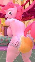 1girls anthro breasts diaper diaper_only equine female koofey leaking_diaper looking_at_viewer looking_back my_little_pony my_little_pony_friendship_is_magic peeing peeing_self pinkie_pie_(mlp) pull-up_diaper tail urine urine_stream wet_diaper wetting_diaper