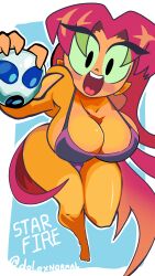 1girls alien alien_girl beach_ball big_breasts big_breasts bikini breasts breasts cartoon_network curvy dalexnormal dc dc_comics green_eyes happy holding_object huge_boobs huge_breasts long_hair long_hair_female one-piece_swimsuit open_mouth orange_skin red_hair smile smiling smiling_at_viewer solo solo_female solo_focus starfire swimsuit teen_titans thick_thighs thighhighs thighs volleyball