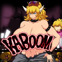 animated big_breasts blonde_hair bowsette breasts censored censored_breasts electricity female goomba hataraki_ari huge_breasts koopa koopa_troopa mario_(series) mp4 new_super_mario_bros._u_deluxe no_sound novelty_censor onomatopoeia princess_peach ripping_clothing solo_focus super_mario_bros. tagme video