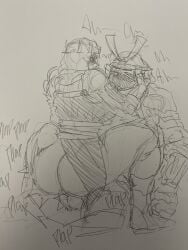 1boy 1girls 2d armor armored_female ass black_prior blush bubble_butt but fat_ass for_honor half-dressed half_naked humble_shark orochi_(for_honor) penetration plap riding_penis sketch traditional_media_(artwork) twerking_on_dick