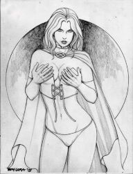 2014 2d black_and_white boy_lara breasts corset covering_breasts emma_frost female hellfire_club holding_breasts marvel marvel_comics panties pinup white_queen x-men