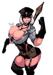 1girls aleksandrgav big_breasts bob_cut breasts busty capcom cleavage curvaceous curves curvy curvy_body curvy_figure dead_rising dead_rising_3 female female_only gun hat hilde_schmittendorf holding_weapon huge_breasts large_breasts light-skinned_female light_skin lips pistol revealing_clothes rpg skimpy skimpy_clothes slutty_clothing slutty_outfit smile smiling solo thick thick_ass thick_thighs thigh_highs thighs weapon white_background white_hair