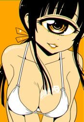 artist_name bikini breasts cleavage cyclops cyclops_girl english_text hitomi_sensei_no_hokenshitsu leaning_forward manaka_hitomi monoeye one_eye orange_background shake-o