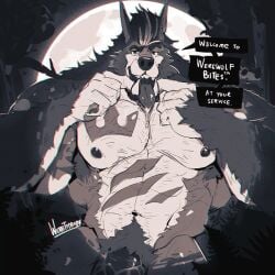 abdominal_scar abs anthro bodily_fluids canid canine drooling fur male mammal muscular muscular_anthro muscular_male pecs pubes saliva scar solo tongue werethrope werethrope_laporte werewolf