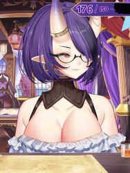 big_breasts cleavage glasses hannahhyrule indie_virtual_youtuber oni oni_horns pirate_girl smug_face virtual_youtuber