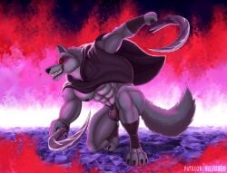 2023 abs anthro arm_wraps barazoku biceps big_bulge big_muscles bodily_fluids bulge canid canine canis claws cloak clothed clothing death_(puss_in_boots) deltoids detailed_bulge dialogue dreamworks dripping erection eyebrows fog forest front_view fur gay genital_fluids glowing glowing_eyes hi_res huge_bulge huge_muscles looking_at_viewer male mammal muscular muscular_anthro muscular_male navel night nipples obliques outside partially_clothed pecs pectorals plant precum precum_drip presenting puss_in_boots_(dreamworks) puss_in_boots_the_last_wish quads serratus smile solo spanish_text standing talking_to_viewer text thick_thighs topless_anthro topless_male translated tree tuft underwear underwear_down vein wolf wraps wulfusweid