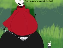 ass_bigger_than_head big_ass big_breasts breasts_bigger_than_head brother_and_sister clothed female hollow_knight hornet_(hollow_knight) huge_ass huge_breasts hyper_ass hyper_breasts mrkinettle protagonist_(hollow_knight)