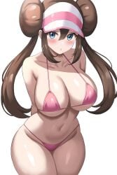 1girls absurd_res bikini blue_eyes breasts brown_hair female female_only game_freak hi_res hips huge_breasts jasony light-skinned_female light_skin long_hair nintendo pink_bikini pokemon pokemon_bw2 rosa_(pokemon) simple_background solo swimsuit thick_thighs thighs twintails wide_hips