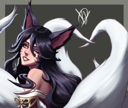 9_tails ahri animal_ear_fluff animal_ears animal_girl black_hair clothing eyelashes eyeliner eyeshadow facial_markings female fluffy fluffy_ears fluffy_tail fluffy_tails foot_fetish fox fox_ears fox_girl fox_tail furry_tail humanoid inner_ear_fluff kakifeet kemonomimi kitsune league_of_legends light-skinned_female light_skin long_hair multiple_tails nine_tailed_fox pale-skinned_female pale_skin riot_games tail vastaya video_games yellow_eyes