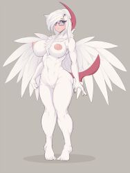 abs absol alternate_color anthro areolae belly big_ass blue_eyes breasts canine claws conditional_dnp erect_nipples eyewear feet female female_edit furry glasses grey_background hair_over_one_eye hi_res horn large_breasts looking_at_viewer mega_absol mega_evolution model_sheet navel nintendo nipples nude original_character pokémon_(species) pokemon pokemon_(species) pokemon_rse pokemon_xy pussy shadow shiny_pokemon short_hair shyama simple_background solo standing tail text thick_thighs third-party_edit toes video_games white_fur white_hair wide_hips wings wyntersun