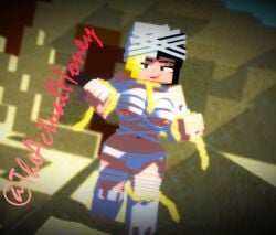 1girls big_breasts black_and_blonde_hair honey_(tah) mine-imator minecraft mummy_costume nipple_piercing theactualhoney