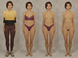 1girls 3d 3d_model asian_female brenda_song clothed/nude female female_only kaitlyn_ka lineup lingerie lingerie_only panties_only pubic_hair purple_bra purple_lingerie purple_panties sequence short_hair solo studio supermassive_games the_quarry