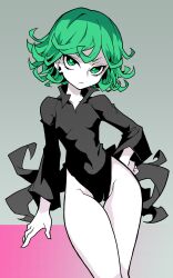 1girls akableak artist_request camel_toe cameltoe female female_only green_eyes green_hair one-punch_man pale-skinned_female pale_skin petite petite_body tagme tagme_(artist) tatsumaki thick_thighs thigh_gap thighs thin tight_clothing