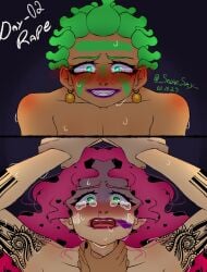 2023 _solar_sky_ blush blush_lines choking cioccolata crying crying_with_eyes_open diavolo digital_media_(artwork) drooling earrings fair-skinned_male fair_skin forced gay green_eyes green_hair holding_wrists jojo's_bizarre_adventure kinktober light-skinned_male light_skin makeup male male/male male_only messed_up_hair messy_hair messy_lipstick nonconsensual offscreen_character painted_nails pink_hair rape sad scared simple_background smiling sweat sweating tattoo tears vento_aureo yaoi