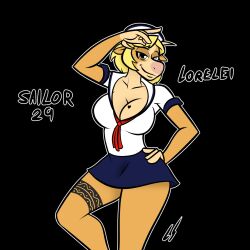 2d big_breasts drunken_tales heterochromia lord_sarloc lorelei_(drunken_tales) minotaur minotaur_female oc page_29 sailor sextember tattoo_on_chest