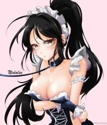 1girls big_breasts black_hair black_hair_female collar collar_and_leash female female_focus forehead_jewel french_maid french_maid_nidalee gem_on_forehead hair_tied jewel_on_forehead league_of_legends leash looking_at_viewer maid maid_dress maid_headdress maid_uniform midaram nidalee orange_eyes orange_eyes_female ponytail ponytail_female riot_games skimpy skimpy_clothes skimpy_costume skimpy_outfit solo solo_female solo_focus strapless strapless_top strapless_topwear the_grind_series tube_top visible_breasts