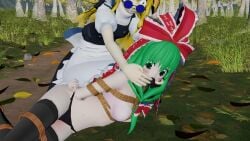 3d bound gag gagged green_eyes green_hair improvised_gag kagiyama_hina kidnapping marisa_kirisame mikumikudance pavro touhou