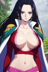 1girls ai_generated big_breasts black_hair blue_eyes boa_hancock cleavage female female_only hourglass_figure minusleto one_piece stable_diffusion stomach