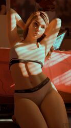 3d blonde_hair bra calvin_klein clothing female life_is_strange no_sex pale_skin panties pedman pinup rachel_amber solo solo_female solo_focus sports_bra underwear white_panties