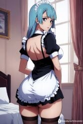 1girls ai_generated blue_hair female female_only human jujutsu_kaisen kasumi_miwa maid maid_outfit maid_uniform minusleto skirt solo stable_diffusion stockings thick_thighs