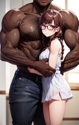 1boy 1boy1girl 1girls ai_generated clothed dark-skinned_male faceless_male female glasses grabbing ichigo_100_percent imminent_sex interracial larger_male looking_at_viewer lustre male male/female muscular muscular_male petite size_difference standing toujou_aya