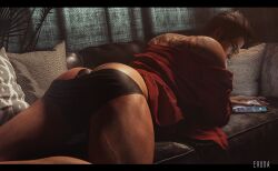 1boy 1human 3d 3d_model eruda_rgg glasses kiryu_kazuma lying_on_stomach male male_focus on_the_couch on_the_phone paritally_clothed partially_clothed_male ryuu_ga_gotoku sega sex_toy solo_male tattoo_on_butt toy_in_ass underwear wearing_glasses yakuza_(series)