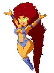 1girls 2d alien alien_girl big_breasts bracelet breasts curvaceous curvy curvy_body curvy_figure dc dc_comics green_eyes happy koriand'r leotard long_hair long_hair_female necklace new_teen_titans orange_skin red_hair smile smiling smiling_at_viewer solo solo_female solo_focus starfire starfire_(comics) superhero superheroine tamaranean tansau teen_titans thick_thighs thighhighs thighs