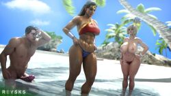 1boy 2girls 3d abs beach big_breasts big_penis black_hair blender blonde_hair breasts clark_kent dc dc_comics female glasses huge_breasts implied_incest incest injustice_2 kara_zor-l karen_starr large_breasts looking_pleasured male multiple_girls muscular_male nude_male penis pink_nipples power_girl rysketches sunglasses superhero superheroine superman superman_(series) thick_penis thick_thighs thong_bikini toned_female topless_female voluptuous voluptuous_female wet_body wide_hips wonder_woman wonder_woman_(series)