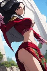 1girls ai_generated ass big_breasts boa_hancock female female_only looking_at_viewer minusleto one_piece stable_diffusion stomach thighs