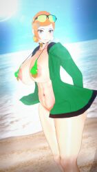 1girls 3d aged_up beach ben_10 big_breasts big_nipples breasts cartoon_network clothed collar curvaceous curvy curvy_figure earrings eyewear_on_head female female_focus female_pubic_hair glasses glasses_on_head green-tinted_eyewear green_clothing green_eyes gwen_tennyson hair hairy_pussy heart_earrings huge_breasts huge_nipples human kaoskatsu knees large_breasts legs light-skinned_female light_skin lips mature mature_female navel navel_piercing nipple_bikini nipple_piercing nipple_suspension_bikini nipples orange_hair orange_pubic_hair piercing pubic_hair sand short_hair solo upper_body venus_body voluptuous voluptuous_female waist wide_hips